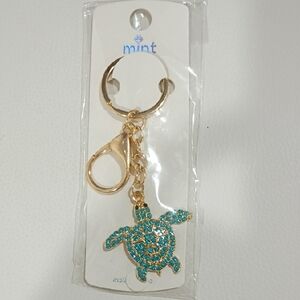 Mint Turquoise and Gold Turtle Bag Charm / Keychain
